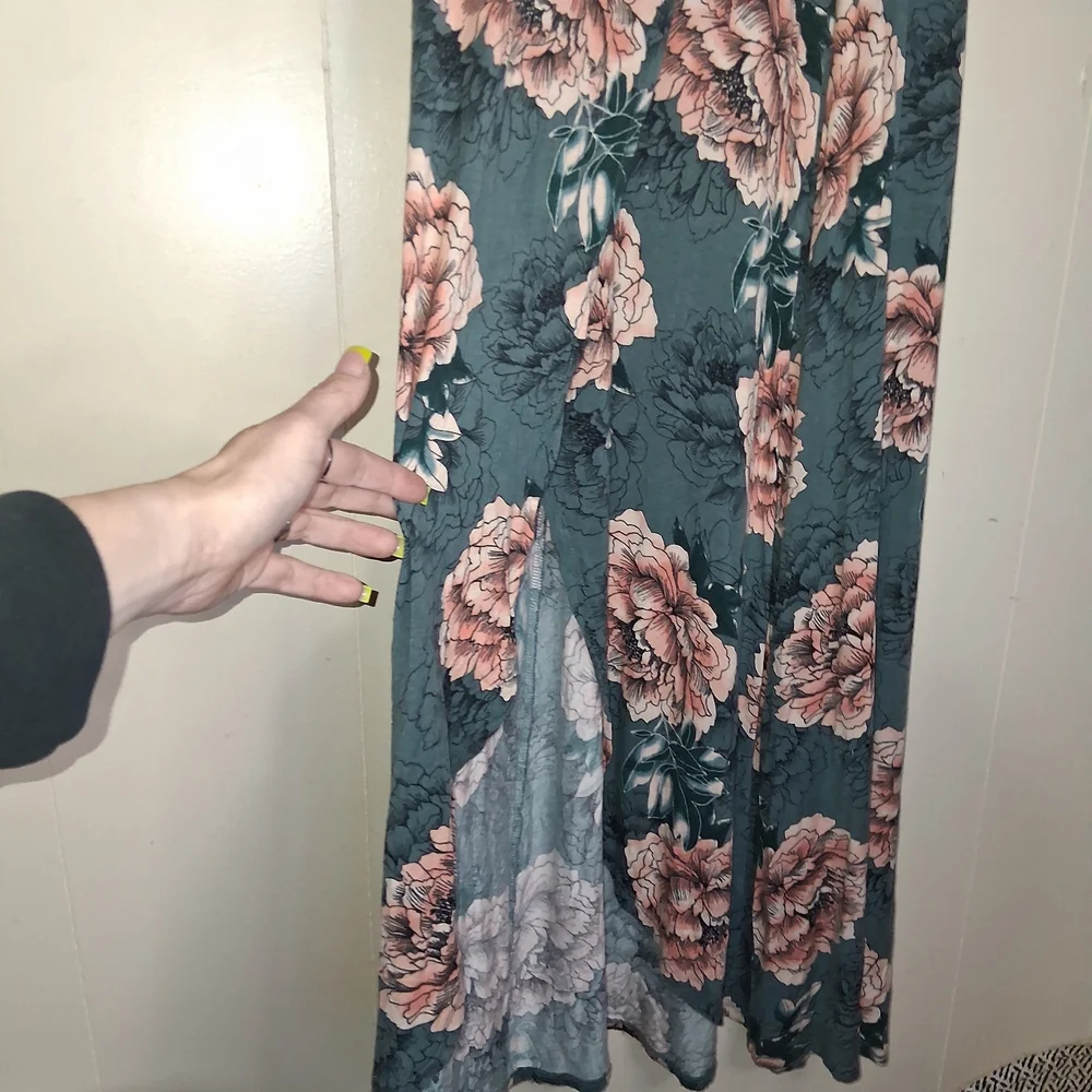 Floral Maxi Skirt in Teal with Blush Pink Blooms - Picture 3 of 4